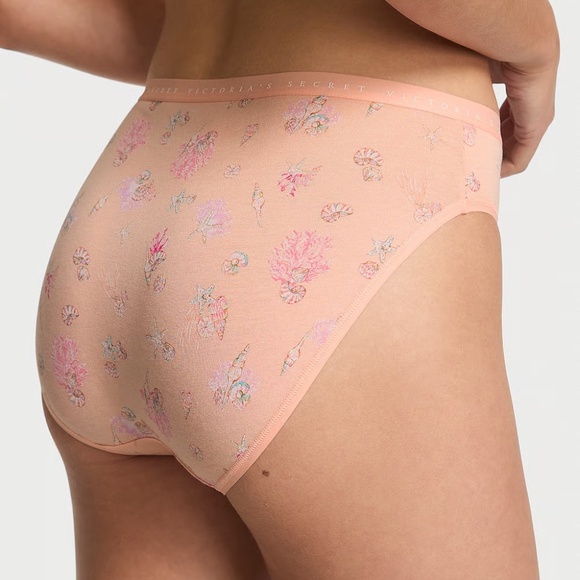 Victoria's Secret Stretch Cotton High-Leg Brief Panty Peach Seashells XL NEW - Picture 3 of 6